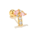 Golden mushroom cartilage stud featuring pink marquise gems and white zircons - Mushroom