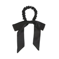 Elegante elastico in seta di gelso nera con lungo fiocco per acconciature da donna - Nero