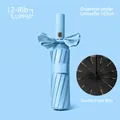 Sky blue 12-rib automatic folding umbrella with UPF50+ protection and bow handle - Upgraded Large 12-Rib Automatic Black Glue / Light Blue