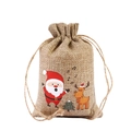 Linen Christmas drawstring gift bag with Santa Claus, reindeer, and tree prints - Musical Santa A-05 / 10*15cm
