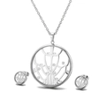 Silver hollow tree jewelry set with necklace and stud earrings inlaid with clear zircon - Abstract Tree Hollow Style (KS112591-KC)