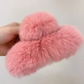 Plush faux rabbit fur hair claw clip in soft pink for thick hair autumn winter style - Small (13cm) / Rose Red
