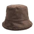 Cappello pescatore marrone scuro in pelle scamosciata con bordo in pile e etichetta - 58cm / caffè