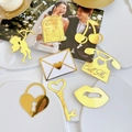 8-piece gold mirror acrylic Valentine cupcake toppers featuring hearts and Cupid - Valentine's Multi-Element Decoration Set