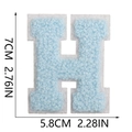 Blue chenille letter H patch measurement view showing 7cm height on white background - Letter H / Light Blue