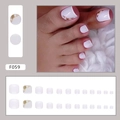 French white toe press-on nails with gold beads and pink rhinestones 24pcs set - F059 Pure Desire Diamond Heap / Glue Type