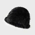 Elegante sombrero de pescador en piel de conejo sintética negra con textura de felpa - Talla única / Negro