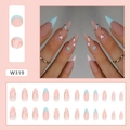 Almond-shaped matte press-on nails with heart patterns and gold lines, 24 pieces set - Matte Heart Glue Type (W319)