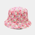 Pink bucket hat featuring all-over daisy and cherry prints for women in summer - M / Pink Cherry Flower