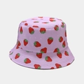 Lavender bucket hat with red strawberry patterns and white polka dots for summer wear - M / Purple Small Strawberry