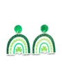 St. Patrick's Day green rainbow earrings with clover motifs and glitter studs - Green Glitter Clover