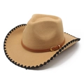 Classic camel western cowboy wool felt hat with brown leather band and stitching - M (56-58cm) / Camel