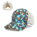 Turquoise sunflower and cross ponytail baseball cap with breathable white mesh backing - Turquoise Sunflower Cross (6#)