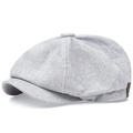 Classic light grey newsboy cap in textured cotton-linen fabric with vintage style - One Size / Gray