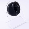 Professional black silicone ear model on clear acrylic stand for piercing jewelry display - Black-Left Ear