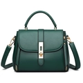 Dark green matte leather handbag with gold metal clasp and versatile shoulder strap - Green