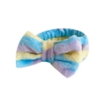 Blue, yellow and purple striped coral fleece bow headband for face washing - Yellow and Green Stripes