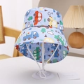 Detail of children's blue sun hat featuring cartoon car prints and adjustable wind cord - 48-50cm (6 Months-2 Years) / Blue Car