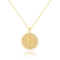 Gold-plated 18K necklace featuring a circular cross pendant with sparkling zircon stones - Round Cross (Style 5)