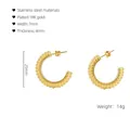 Classic 18K gold plated stainless steel beaded C-shape hoop earrings for women - Classic Hoop Texture(803) / Gold