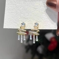Elegant gold Christmas tree earrings with star stud and sparkling tassel crystal drops - Gold (925 Sterling Silver Earring Post)