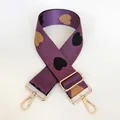 Detail of purple nylon bag strap with heart jacquard pattern and gold metal hook - No. 14 + Gold Hook (Purple with Black/Yellow Heart)