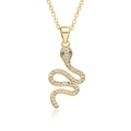 Gold plated snake necklace with pavé crystal body and green zircon eyes on white background - D518-Curved Green Zirconia Snake