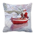 Merry Christmas peach skin pillow cover featuring Santa Claus fishing on a boat - Santa Fishing by River