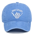 Navy blue washed cotton baseball cap with white Stay Spooky bone embroidery - Adjustable / Light Blue