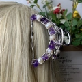 Silver hair claw clip with natural purple amethyst chips and white pearls on blonde hair - Amethyst Deep Sea Pearl Silver Hair Claw