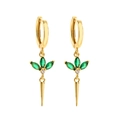 18K gold plated huggie earrings with green marquise stones and long cone-shaped tassels - Gold with Green Zirconia