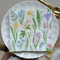 Square floral paper napkins with daffodils and hyacinths pattern on a white ceramic plate - Spring Daffodil Hyacinth (1120)