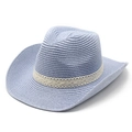 Light blue woven straw jazz hat for women with white lace trim and cowboy style brim - M (56-58cm) / Sky Blue