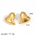 Boucles d'oreilles cœur en acier inoxydable doré 18K avec un design poli de 31mm - Cœur 3D (Or 18K) / Or (TE60256-G)
