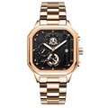 Men's sports watch with a rose gold metal case, black rectangular dial, and luminous hands - 628 Gold Case Black Dial Gold Band (Functional Chronograph)