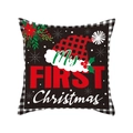 Kerst kussensloop My First Christmas met geruite muts en zwart geblokte rand - TQR31-4/My First Christmas Hoed