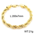 Golden 7mm twisted rope chain bracelet in stainless steel with lobster clasp, 200mm length - 20cm / 7mm / Gold