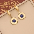 Detailed close-up of sunburst gold earrings featuring center blue stone inlay and hoop design - Lapis Blue Round Sunburst Style(10#)