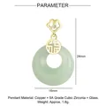 Detailed view of gold copper pendant with 5A cubic zirconia and green glass inlay - Ye013-2