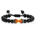 Close-up of lava stone beads with crown charm and adjustable woven string on bracelet - Style-01 Lava Stone
