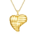 Detailed view of gold heart pendant with unique woven texture and polished 18K finish - Striped Heart Pendant Gold (MS-539)