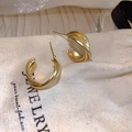Elegant 925 silver needle triple-layered gold C-shaped hoop earrings with matte finish - Retro Hong Kong Style Hoops (Gold Matte Triple Ring)