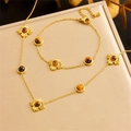 Gold plated stainless steel jewelry set with brown tiger eye clover and round stone charms - N2917 B1442