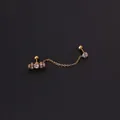 16G golden stainless steel chain stud earrings with curved white zircon accents - Arched Row Style (373-4#G)