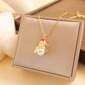Collana con ciondolo pupazzo di neve natalizio con perla bianca e oro per donna - Pupazzo di neve di Natale / Oro