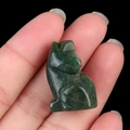 Hand-carved dark green natural crystal fox animal figurine with a polished glossy finish - Fox Pattern / India Agate