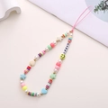 Colorful beaded phone strap with HAPPY letter beads, pearls, and smiley faces - K789 Happy Letter Phone Chain
