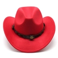 Classic red wool felt western cowboy hat featuring brown leather band and metallic studs - One Size 58cm / Brown Leather Belt Decoration / Red