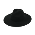 Top-down view of a classic black wide-brimmed wool fedora hat with a pinched crown design - One Size / Black