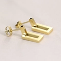 Polished 18K gold-plated stainless steel rectangular open drop earrings for women - Gold